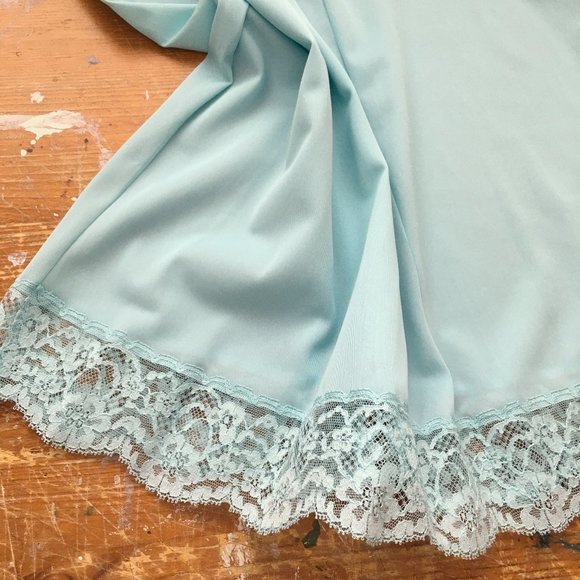 Vintage 50s Robin's Egg Blue Lace Full Slip, NWT, 34" Bust, Slip Dress - Picture 13 of 16